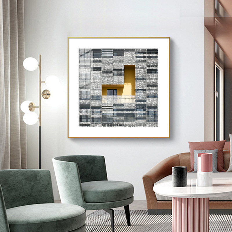 Modern Industrial Living Room Decorative Painting Black and White Architectural Photography Restaurant Entrance Hanging Painting Abstract Light Luxury Creative Mural