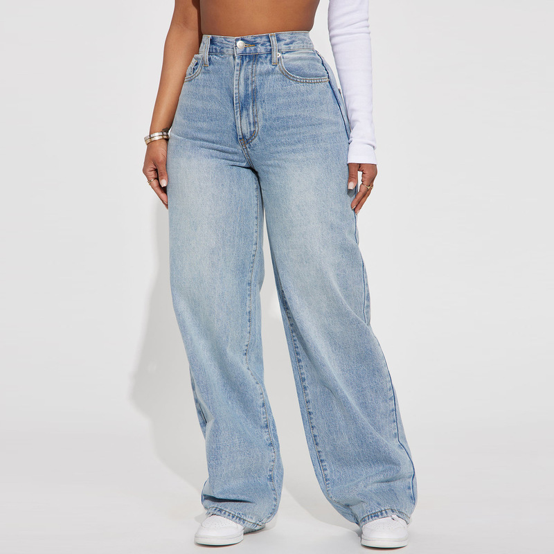 Amazon 2025 New Women's Wear European and American Cross-border light blue High Waist Straight Jeans Women Amazon 2025 New Women's Wear European and American Cross-border light blue High Waist Straight Jeans Women