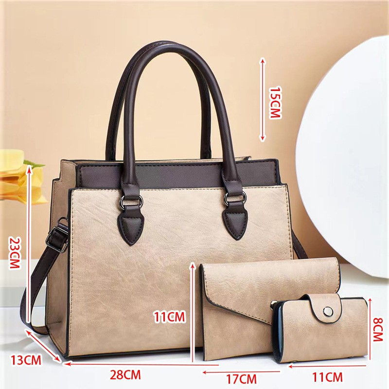 1041g Weight Polyester Cotton Lining Material Zipper Closure Type Top Handle Strap Type Handbag Bags Type Daily Occasion Pu Leather Material Solid Color Pattern All Seasons Season Women's Gender Classic Style Style Square Shape Large Size Women's Bag  Spring New Textured Korean Style Portable Three-Piece Suit Fashionable Retro Shoulder Messenger Bag 13
