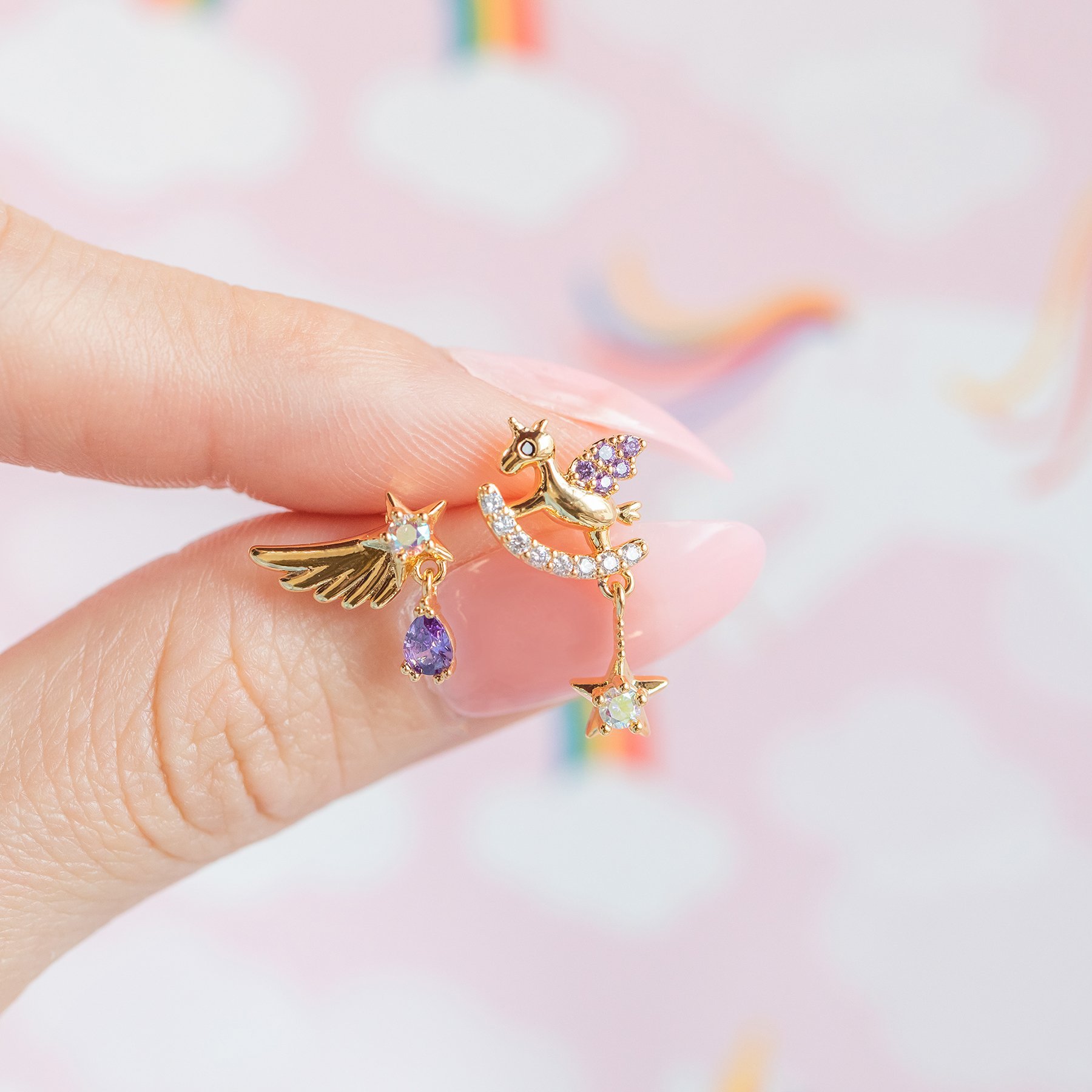 angel wings ear bone nails creative piercing asymmetric earrings