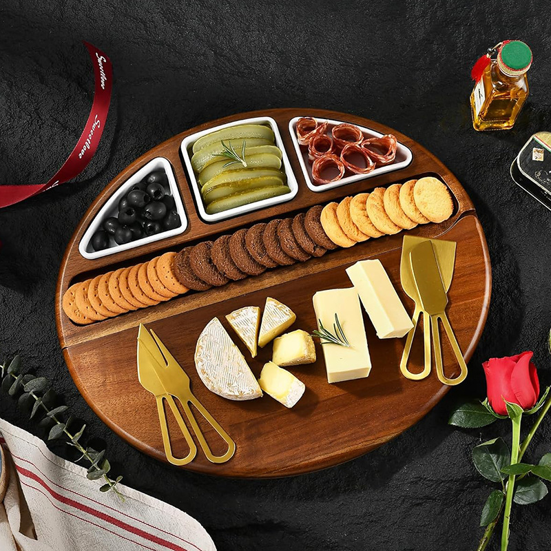 Tabla de cortar de madera queso creativo plato de queso con cuchillo y tenedor hogar con plato de inmersión tabla de cortar filete de frutas bandeja de postre