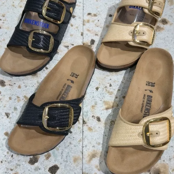 [in Stock] Japanese Retro Woven Birkenstock-Style Sandals with Vintage Gold Buckle, Thick-Soled Slide Sandals, New Summer Model