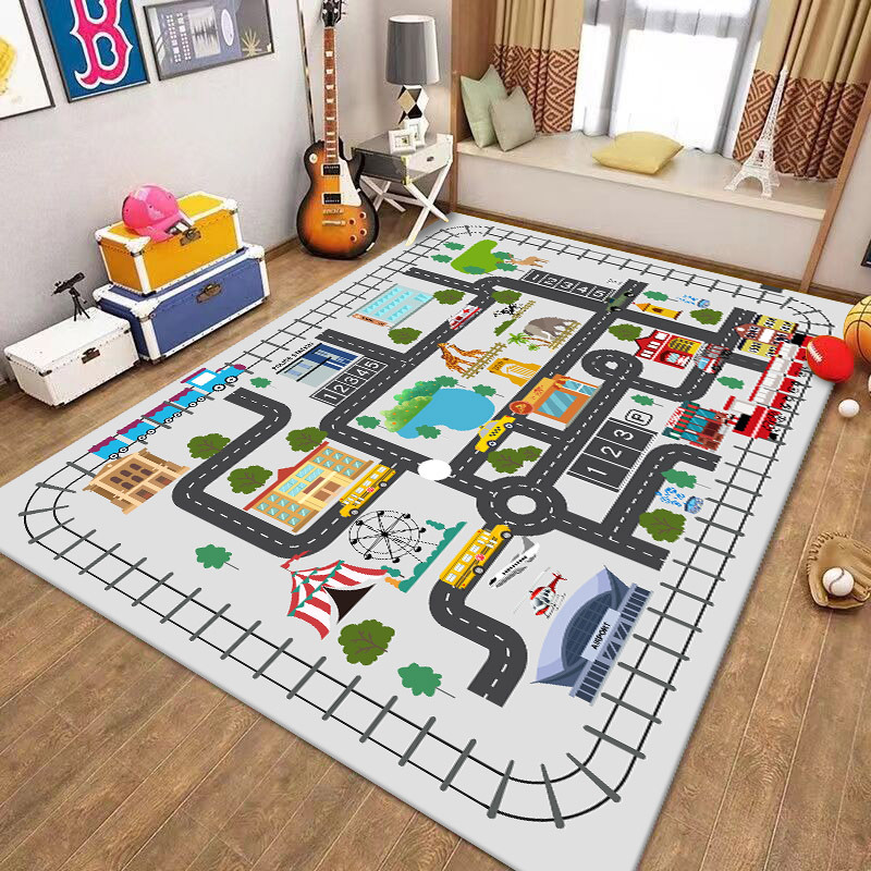Jogos infantiles estacionamiento alfombra puzzle alfombra sala de estar dibujos animados hogar dormitorio alfombra de rastreo a prueba de ruido anti-caída antideslizante