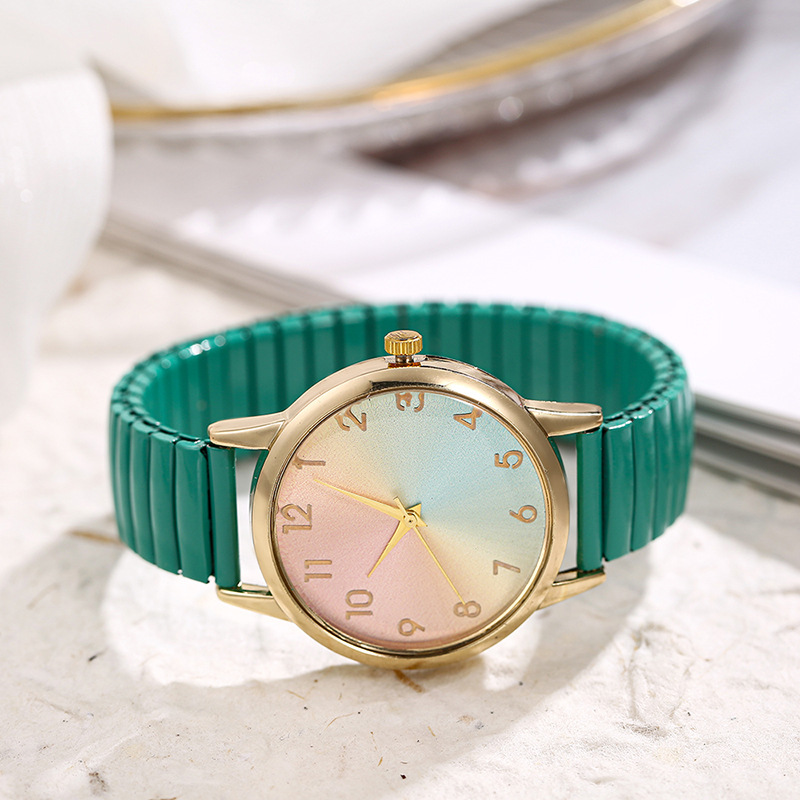 Cross-Border New Fashion Digital Leaf Literal Student Elastic Band Watch Color Elastic Band Quartz Watch Dropshipping