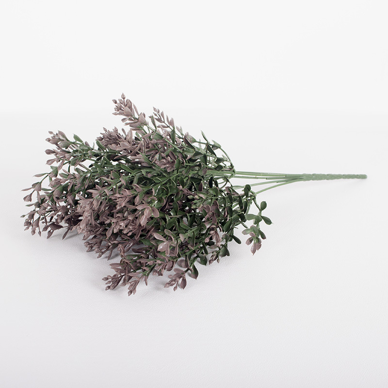 Plantas verdes falsas, decoración de paredes, hojas de plantas de simulación, arreglos florales de pared de fondo, 7 cabezas, lavanda de perilla