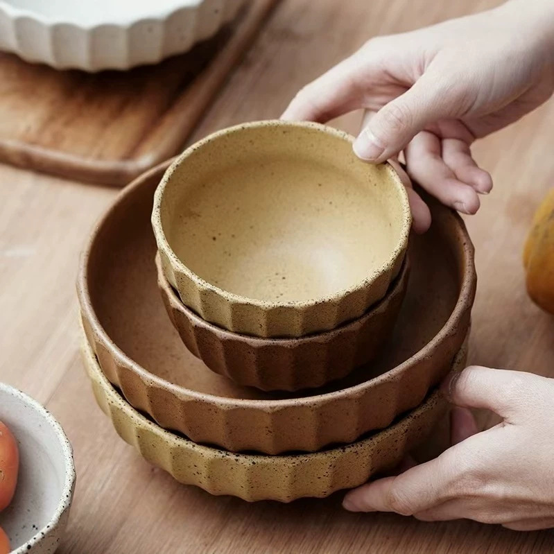 Cuenco de arroz de cerámica retro creativo de estilo japonés hecho a mano viejo cuenco de sopa cuenco de ramen cuenco de ensalada de postre de cerámica