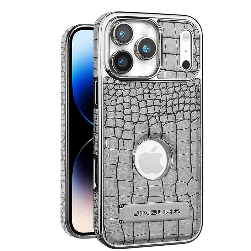 Ốp lưng da vân cá sấu cao cấp cho iPhone 16/17 Pro Max, có chân đế và hỗ trợ sạc không dây từ tính — đen, màu xanh, màu nâu nhạt, nâu sẫm chi tiết 14