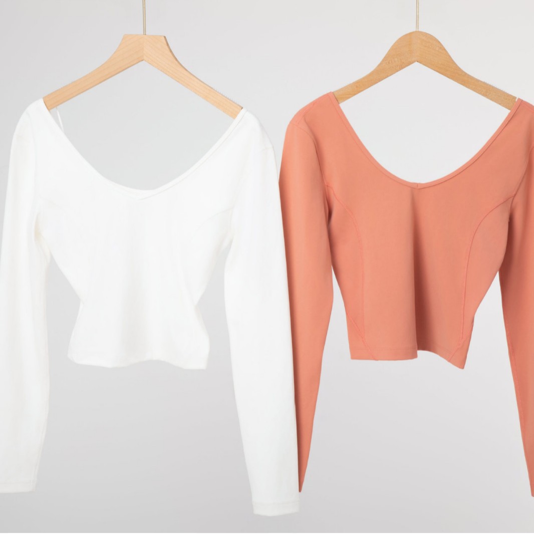 Lu Same Style Lemon Women's Slim Large Neckline Elastic Sports Yoga Pilates Fitness Long-Sleeved T-Shirt