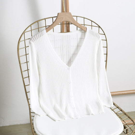 Ice silk hollow cardigan women's outer air conditioning shirt thin knitted coat Korean sunscreen summer new shawl wholesale