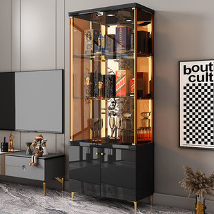 Household Glass Display Cabinet Wine Cabinet Against the Wall Modern Minimalist Living Room Restaurant Store Light Luxury Lockable Storage Wine Cabinet