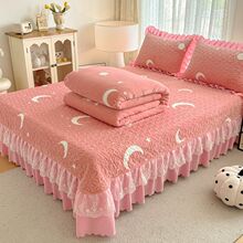 牛奶绒床盖款四件套双层韩版花边保暖法兰绒三件套床褥子冬季工厂