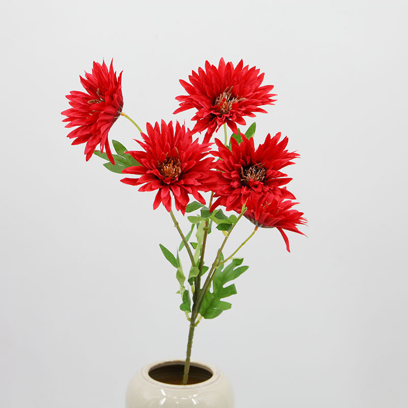 Flor de crisantemo artificial con 5 cabezas, tallo único, crisantemo tipo girasol, decoración para bodas, crisantemo artificial, accesorio para fotografía, venta al por mayor de flores artificiales.