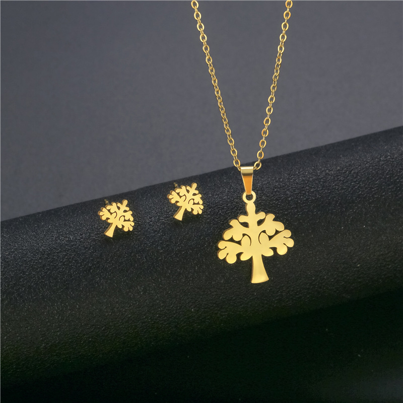 fashion tree of life titanium steel necklace earrings set