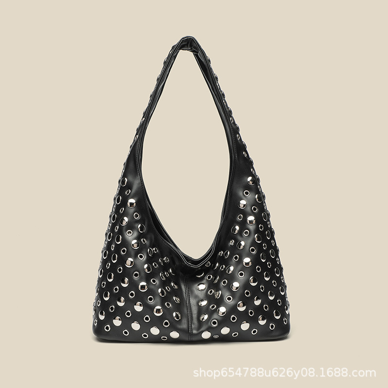 European and American Fashion Women's Bag 2025 New Casual Cool Cool Dot Rivet Underarm Bucket Shoulder Tote Bag