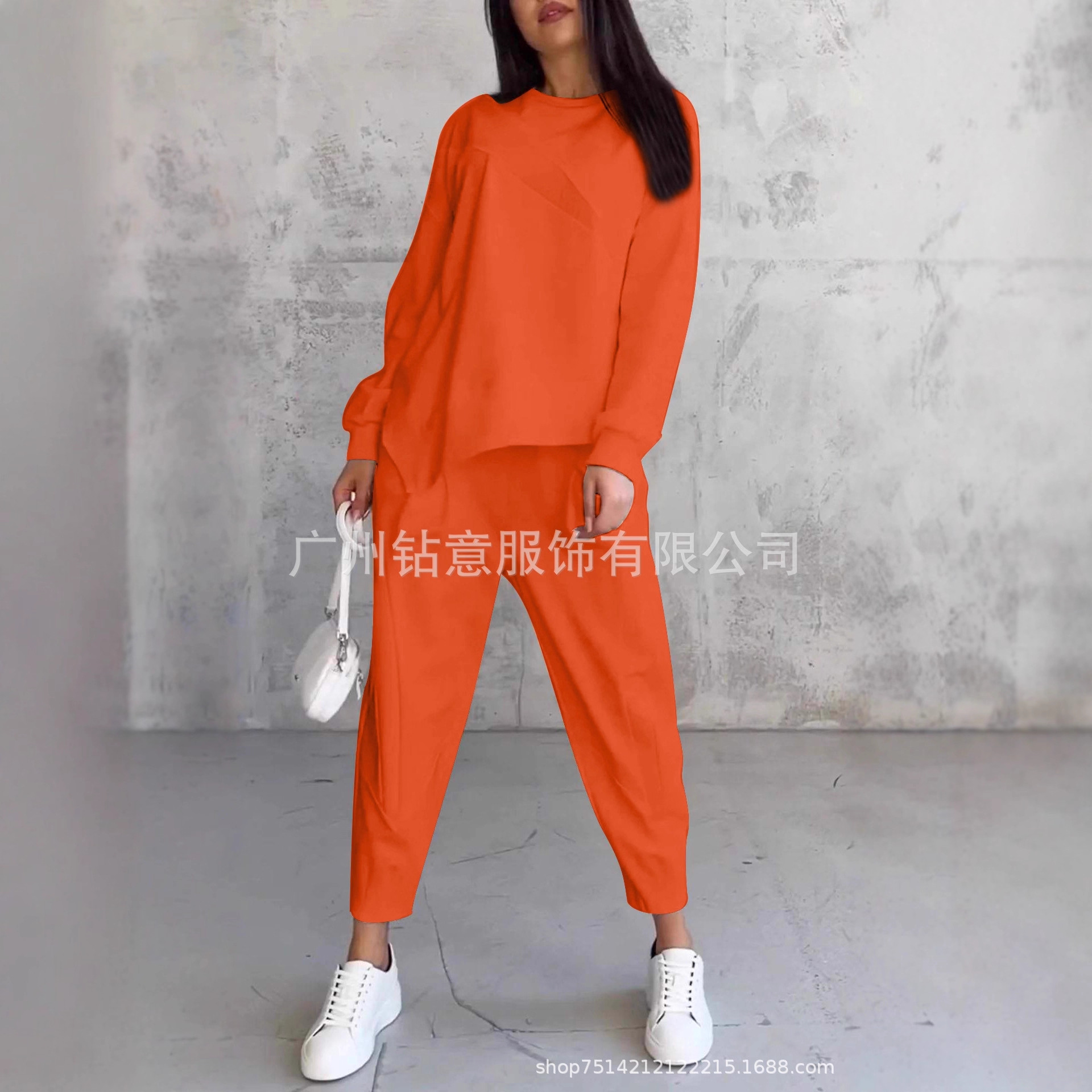2025 Autumn and Winter European and American Cross-Border Independent Station New Women's Casual Round Neck Loose Asymmetrical Long-Sleeved Sweatshirt Set