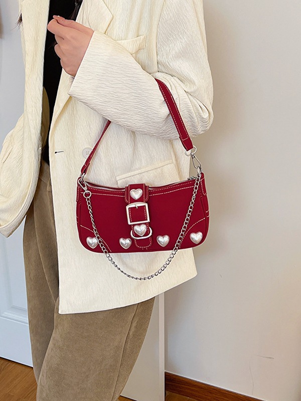 Retro Rose Red Baguette Love Mahjong Bag