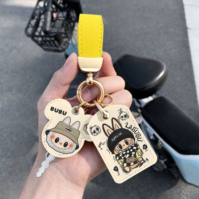 Suitable for 2025 New Labubu Electric Car Key Protective Cover Access Control Card Elevator Card Holder Key Decorative Pendant (Electric vehicle key cover shell) - leather-scarf-cloth-double-card-holder-leather-keychain