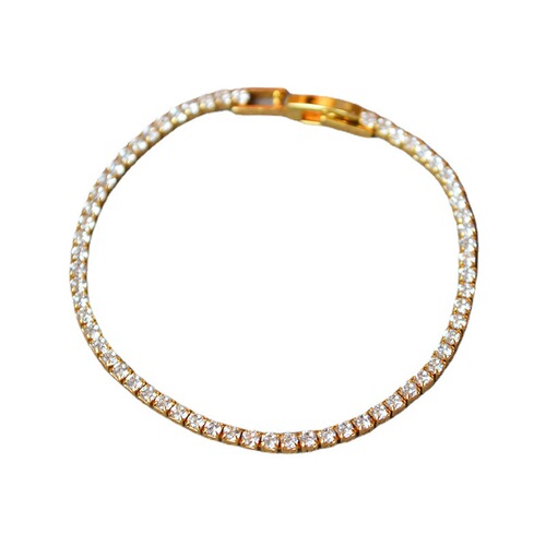 Japanese and Korean minimalist stylish delicate sparkling zirconia layered band versatile goddess temperament brass gold-plated watch clasp bracelet