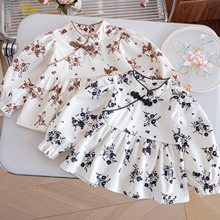 女童国风水墨画衬衫2024秋季新款洋气民族风女宝宝外穿上衣秋装潮