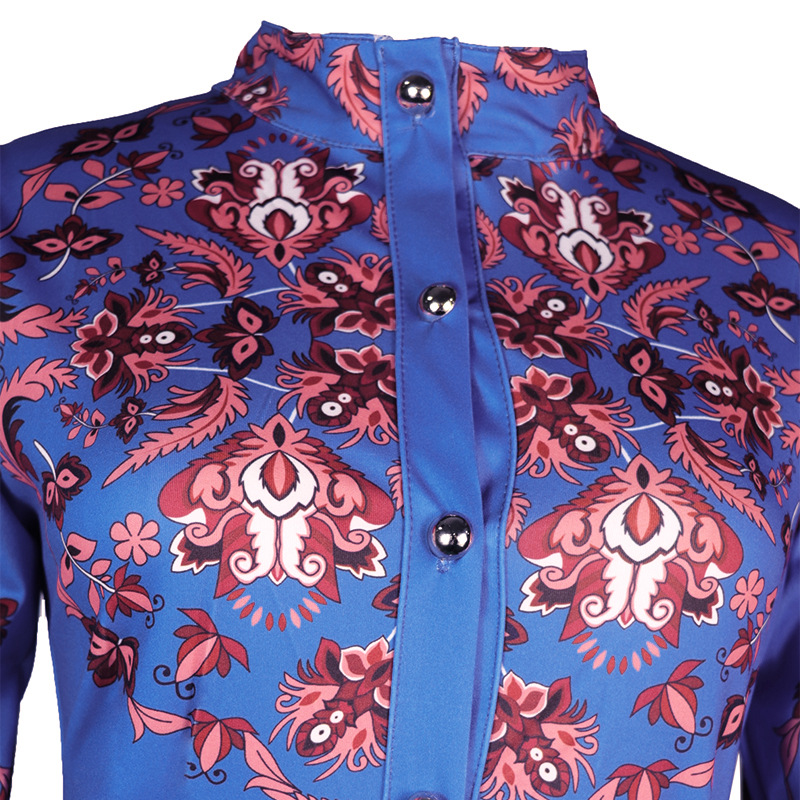 Women's Printed Stand Collar Dress With Long Sleeves For Women_voghion.com