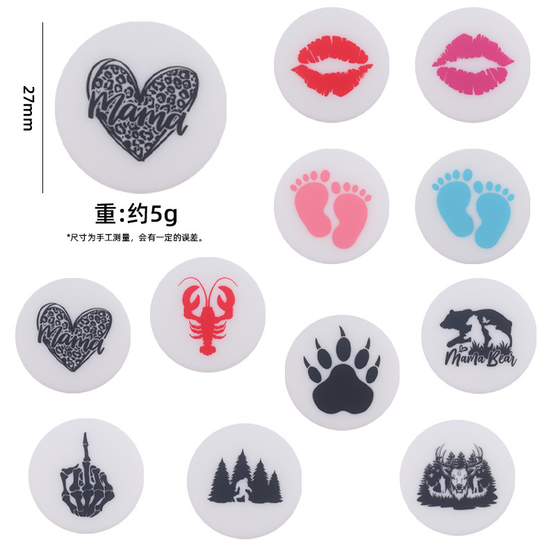 Bebé suministros DIY dibujos animados de doble cara impresión cuentas redondas bebé molar pulsera chupete cadena anti-gota cadena Accesorios