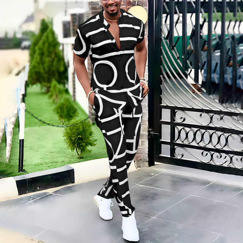 Monochrome Men's Summer Casual Two-piece Shirt And Trousers Set_voghion.com