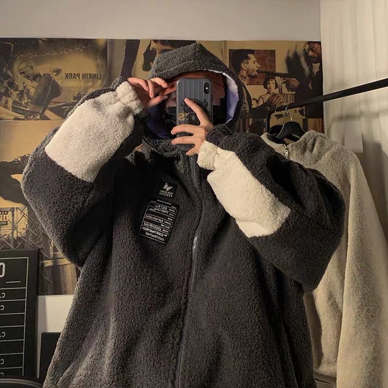 Ropa de lana de cordero de doble cara chaqueta acolchada de algodón de invierno abrigo grueso forrado de lana de los hombres chaqueta acolchada de algodón cálido de alto grado a prueba de viento abrigo de algodón acolchado ropa de invierno