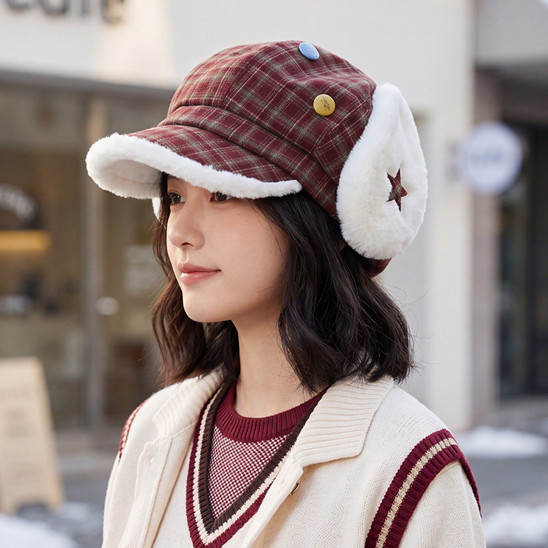 가을과 겨울 방풍 팔각모 방한 귀 보호 보온 모자 여성 감미로운 통근풍 학
