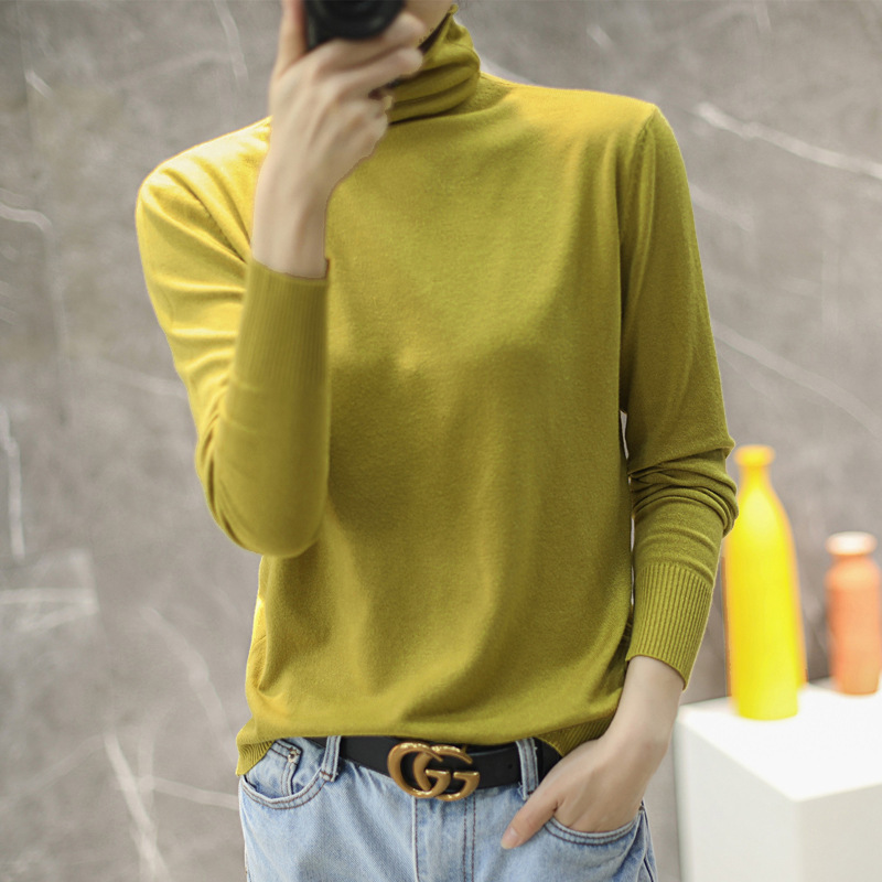 卸売りの襟のセーターの秋冬の新型のセーターの女性の頭の純色の底のシャツの長袖は毛のニットを修理します。|undefined