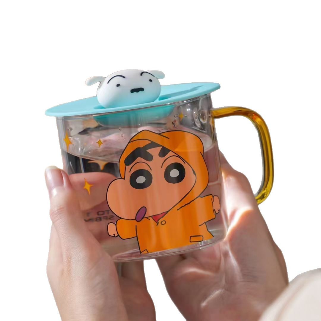 Crayón pequeño nuevo vidrio copas de pareja taza con tapa de regalo de cumpleaños de chicas taza de agua casera taza de café de desayuno