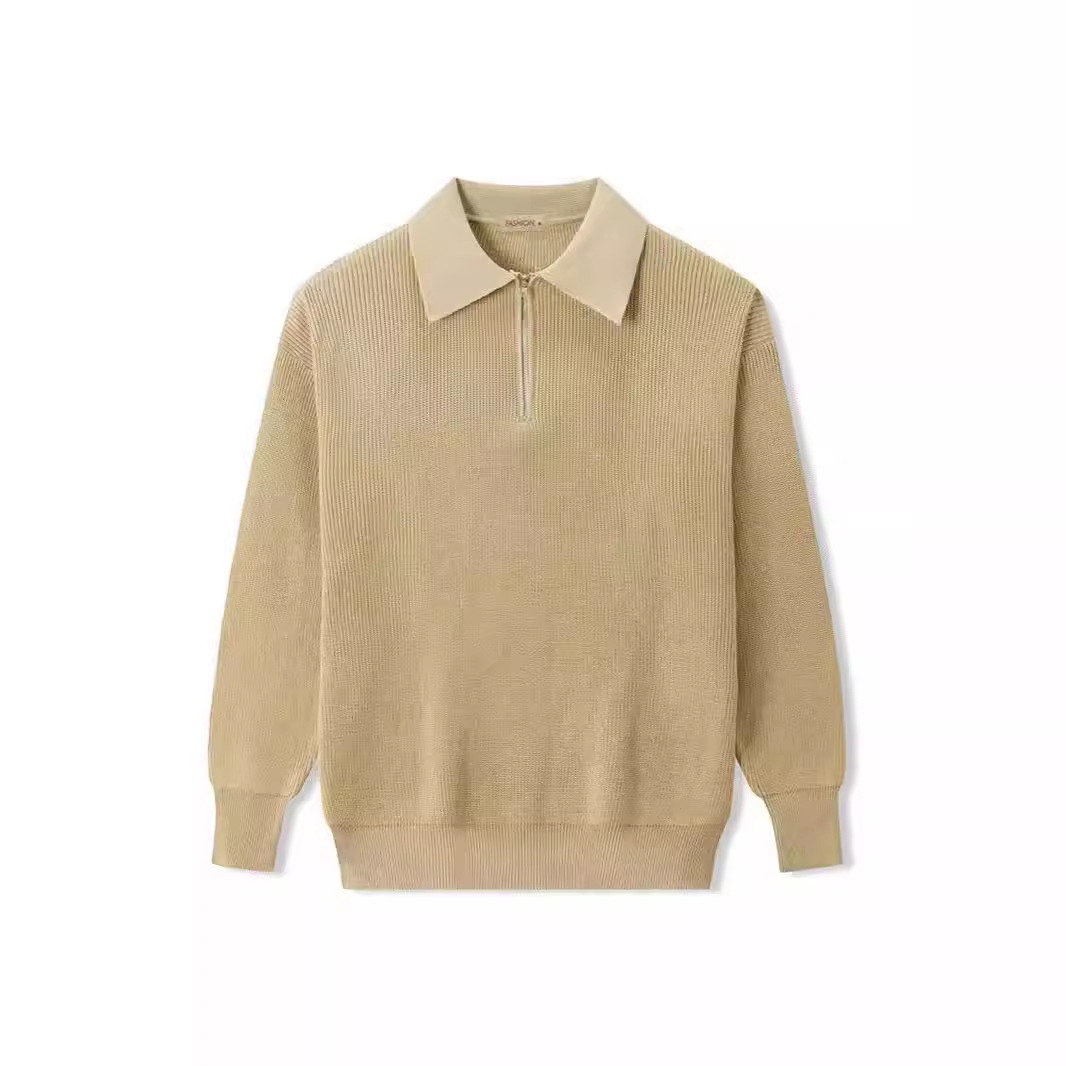New Men's Autumn and Winter Knitted Sweater Men's Japanese Style Trendy Simple Casual Lapel Polo Half Zip Knitted Sweater