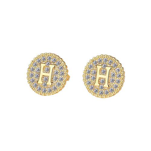 Women's Fashionable and Versatile Design Earrings with Round 925 Silver Pins and Micro-set Zirconia Letter H Earrings