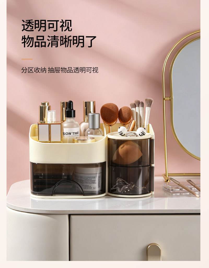 多功能抽拉化妆品收纳盒 梳妆台护肤品口红化妆刷分格置物盒