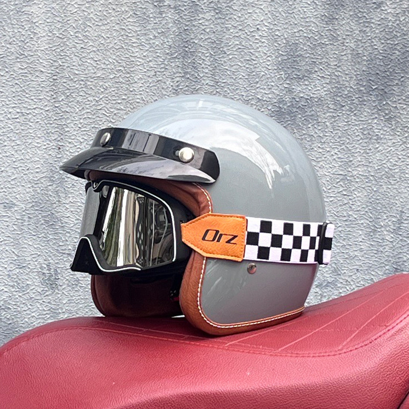 ORZ casco retro para hombres y mujeres certificado 3C motocicleta eléctrica 3/4 casco medio casco cuatro estaciones personalidad universal pareja