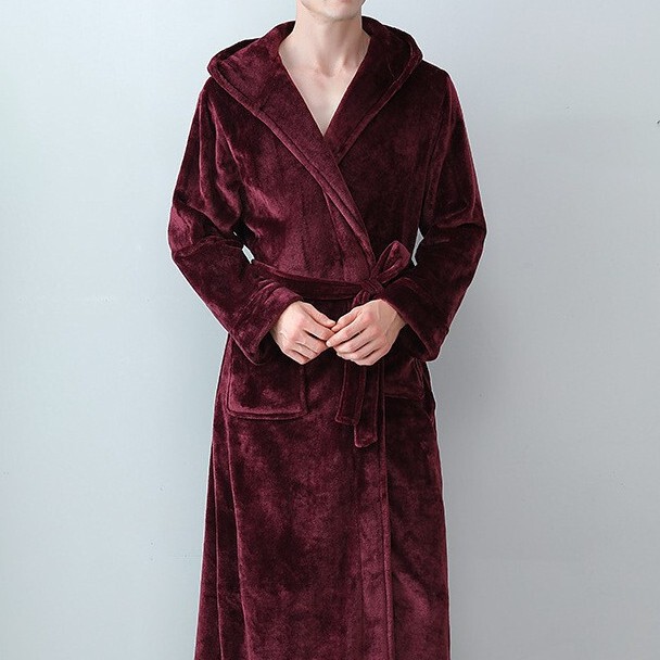 Cross-border Men's and Women's Plush Long Hooded Robe Full-length Flannel Wool Bathrobe Warm Couple's Home Clothes