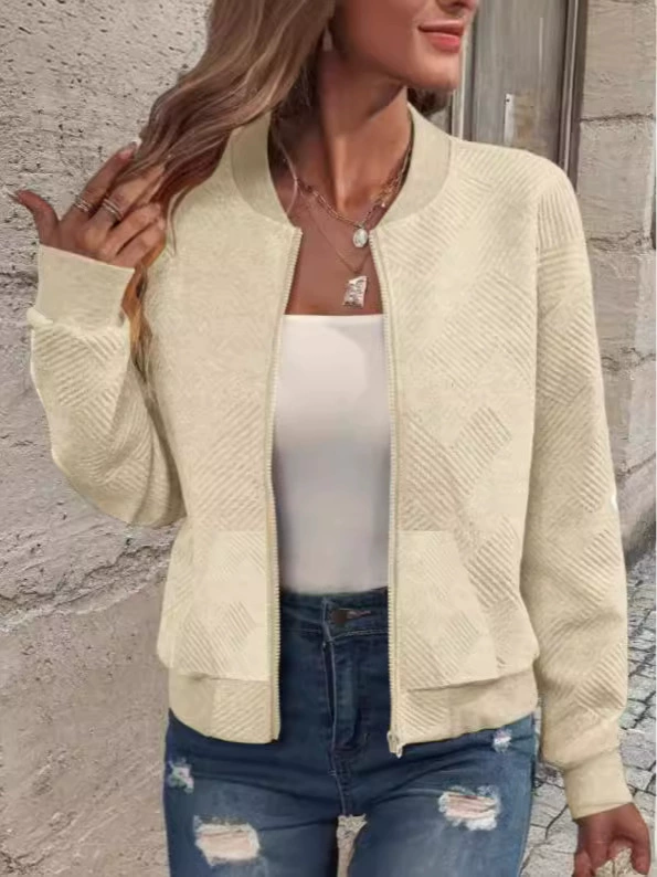 Spring knitted cardigan with zipper, long-sleeve, jacket, western style, high collar