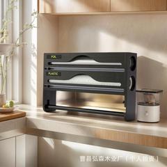 スポット家庭用竹プラスチックラップ収納ボックスキッチンコンビニエンスバッグ錫箔カッター木製壁掛けペーパータオルホルダー