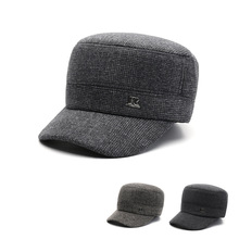 中年人爸爸帽子冬季新款加厚护耳保暖棉帽男士防风毛呢加绒平顶帽