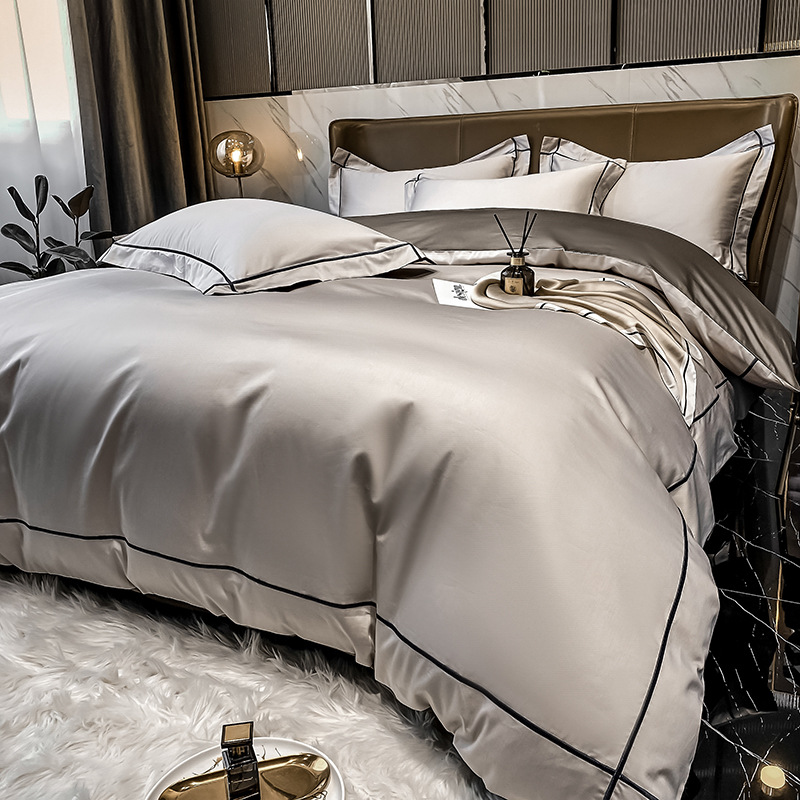 Funda de edredón de algodón de cuatro piezas de algodón de fibra larga, funda de edredón de verano individual de algodón de fibra larga, ropa de cama de alta calidad de lujo ligero