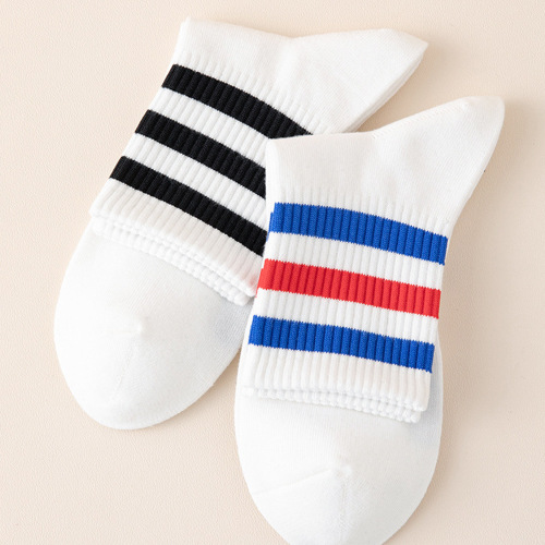 Women's Crew Socks Spring and Autumn Solid Color Striped Cotton Socks Fashion Trend Instagram Style Bulk Selling