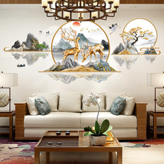 旅康CH69056福鹿雙全中國風牆貼紙電視背景臥室客廳裝飾自粘壁畫