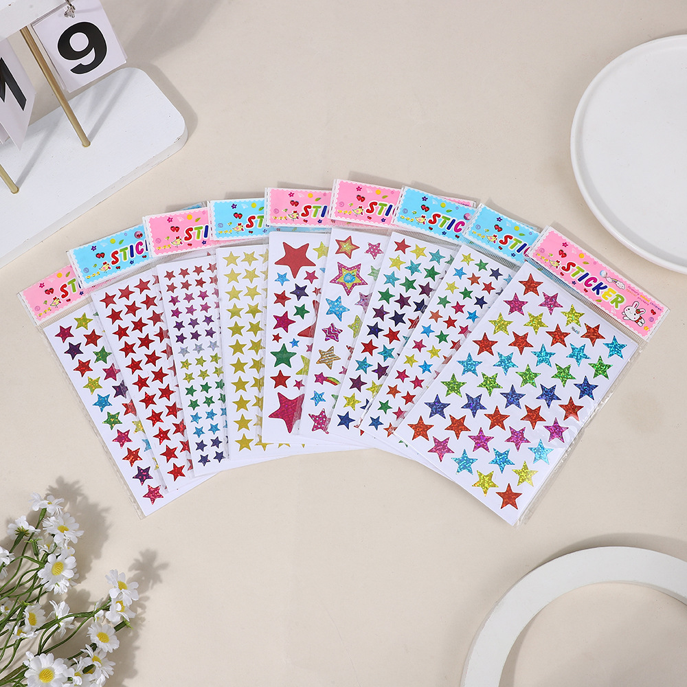 Pegatinas láser de color estrella flash pegatinas de jardín de infantes para niños recompensas pegatinas adhesivas de pentapunto pegatinas