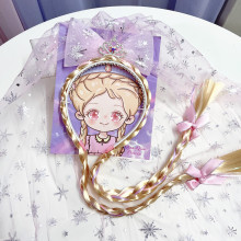 高端儿童公主皇冠披纱发箍假发双辫舞会装扮生日礼物头纱假发辫子