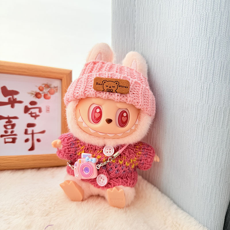 Solo ropa] Llavero de primera y segunda generación Labubu colgante de ropa Rabubu ropa de bebé suéter de punto traje de sombrero