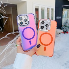 アップル16promaxカメレオン磁気吸引携帯電話ケースレンズスタンドiPhone15滑り止めバー保護カバー