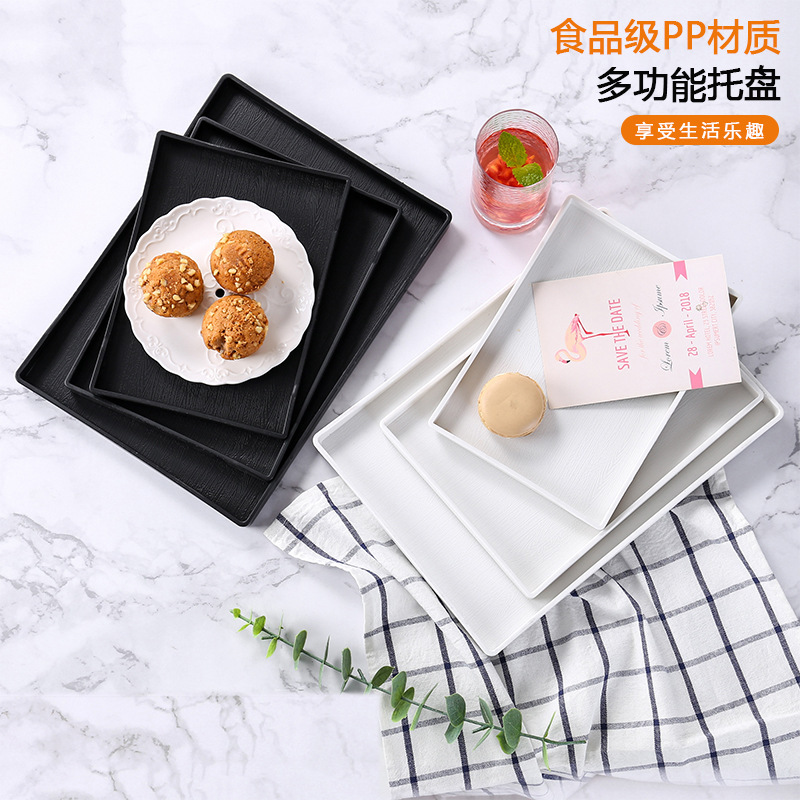 Commercial Rectangular Hotel Room Tray Plastic Commercial Water Cup Plate Cup Nordic melamine White Bread Plate