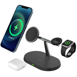 Cross-Border Three-In-One Magnetic Wireless Charging 15W Fast Charging Desktop Mobile Phone Headset Watch Holder Wireless Charger
