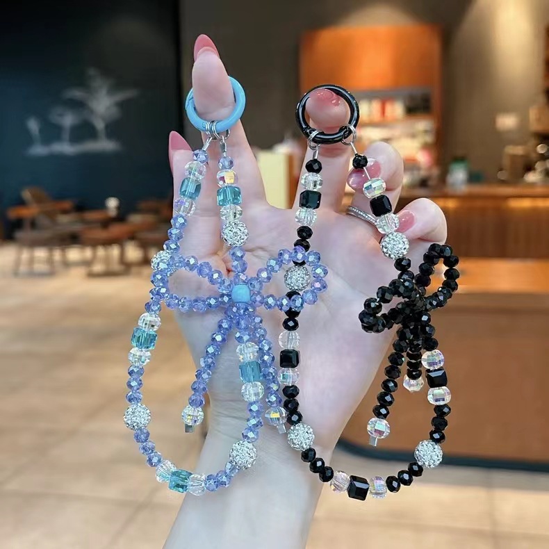 Estilo ins de alta calidad, gota de cristal japonés y coreano, diamantes de imitación, colgante con cuentas, funda para teléfono móvil, cordón, colgante de llave, pulsera de todo fósforo