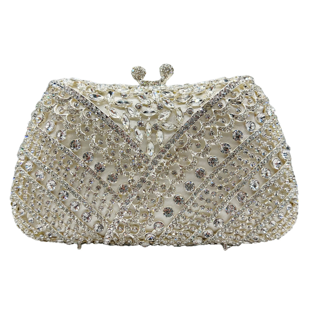 Túi clutch nữ đính đá pha lê kim cương cầm tay dự tiệc sang trọng — trắng, bạc, Kim cương trắng trên vàng, kim cương vàng trên nền vàng chi tiết 2