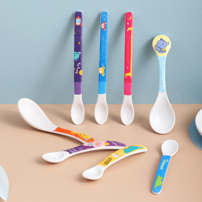 Master Mengmeng Bamboo Fiber Children's Spoon Baby Tableware Infant Feeding Supplemental Spoon Easy to Hold Spoon Spoon